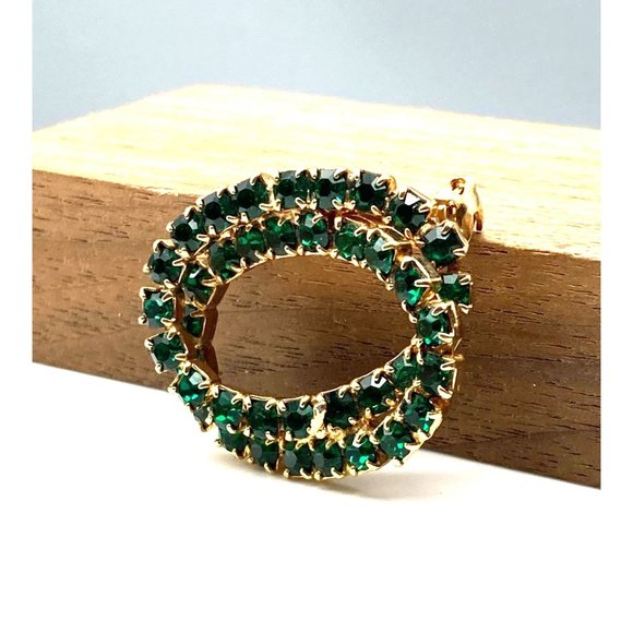Sparkling Green Interlocking Rings Brooch, Vintage Double Ovals with Prong Set C - Picture 3 of 4
